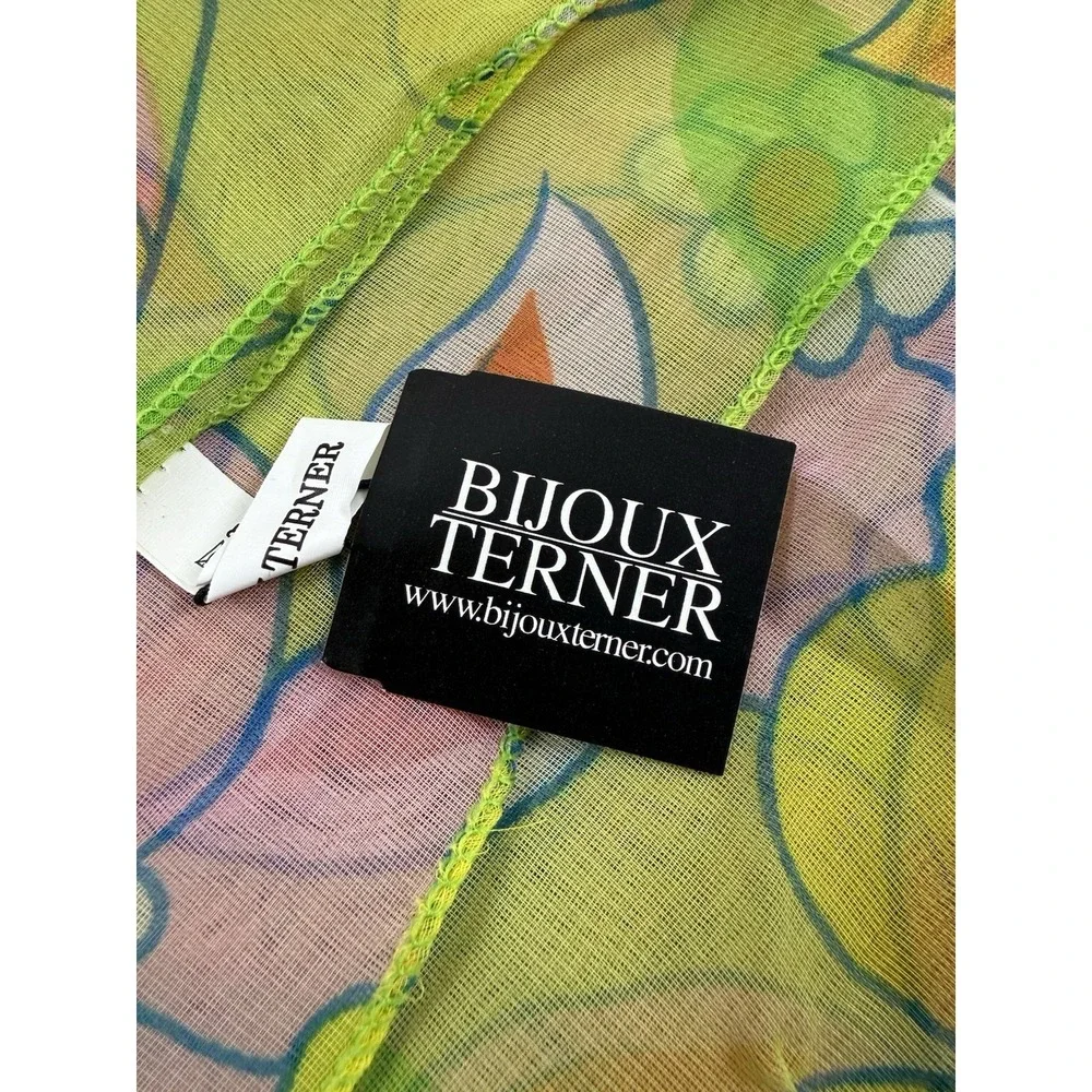 VTG Bijoux Terner Floral‎ Pareo Sarong Beach Cover Up Scarf Sheer Green Summer
